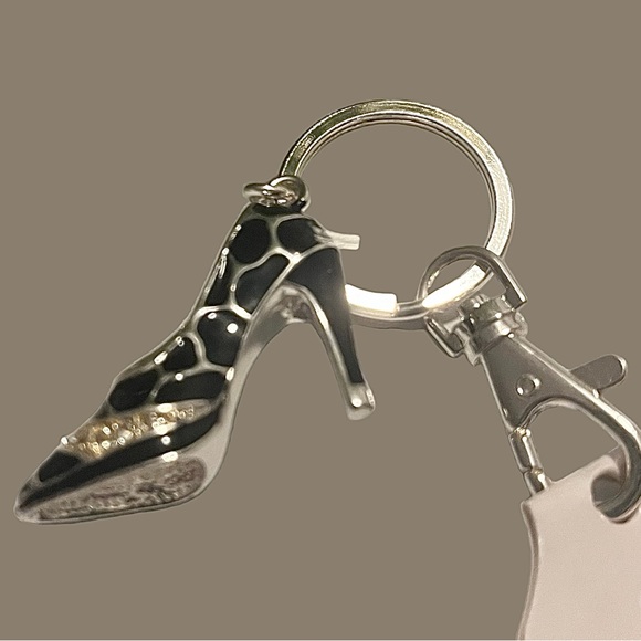 Leopard & Rhinestone High Heel Purse-Charm - Keyring Black Silver Champagne NWT - Picture 6 of 11